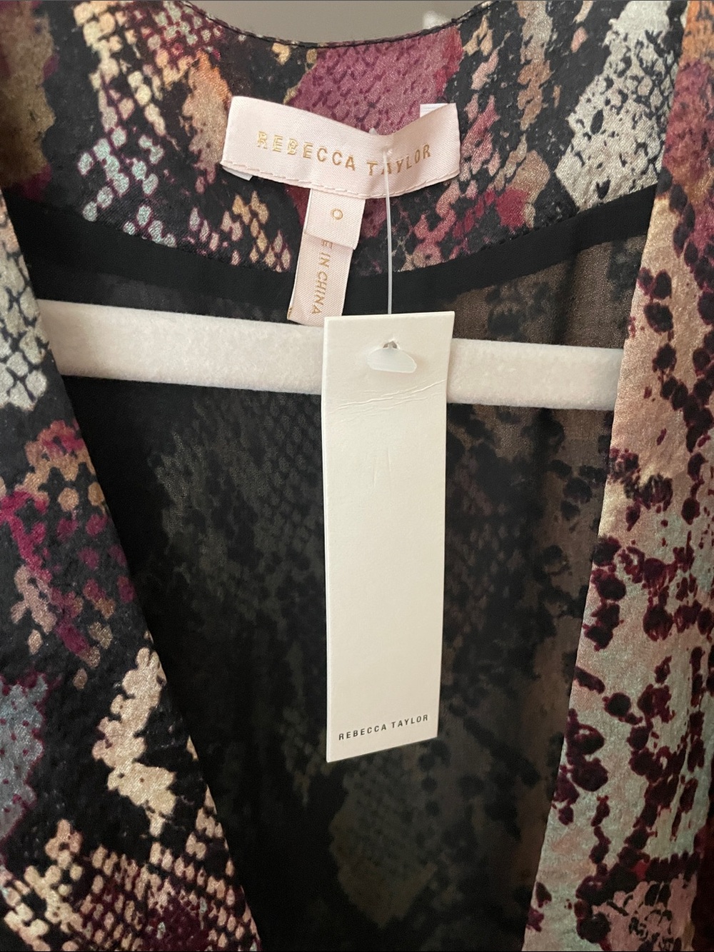 Rebecca Taylor Snake-Print V-Neck Dress in Plum, Taupe and Cream - Picture 2 of 6